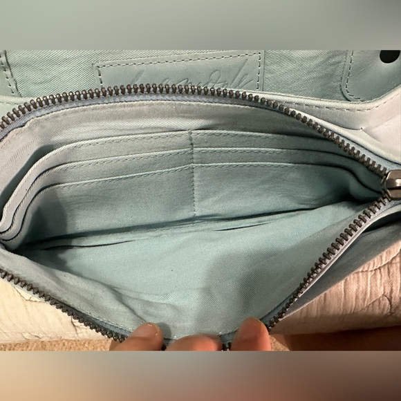 NEW Free People Traveler Wallet Leather Shoulder Crossbody Clutch Swan Lake Blue - Picture 9 of 15